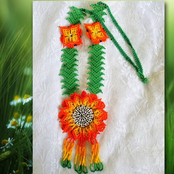 ✿Orange&Green Handmade 3DFlower Necklace Sunflower - Picture 3 of 6